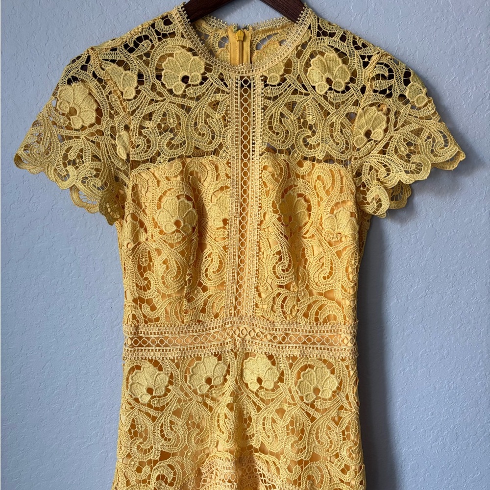 ANTONIO MELANI Yellow Lexi Lace Midi Dress - Picture 5 of 7